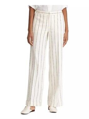 Ralph Lauren Straight Leg Pants Pinstripe Trouser Winter Cream Work Linen 12 New